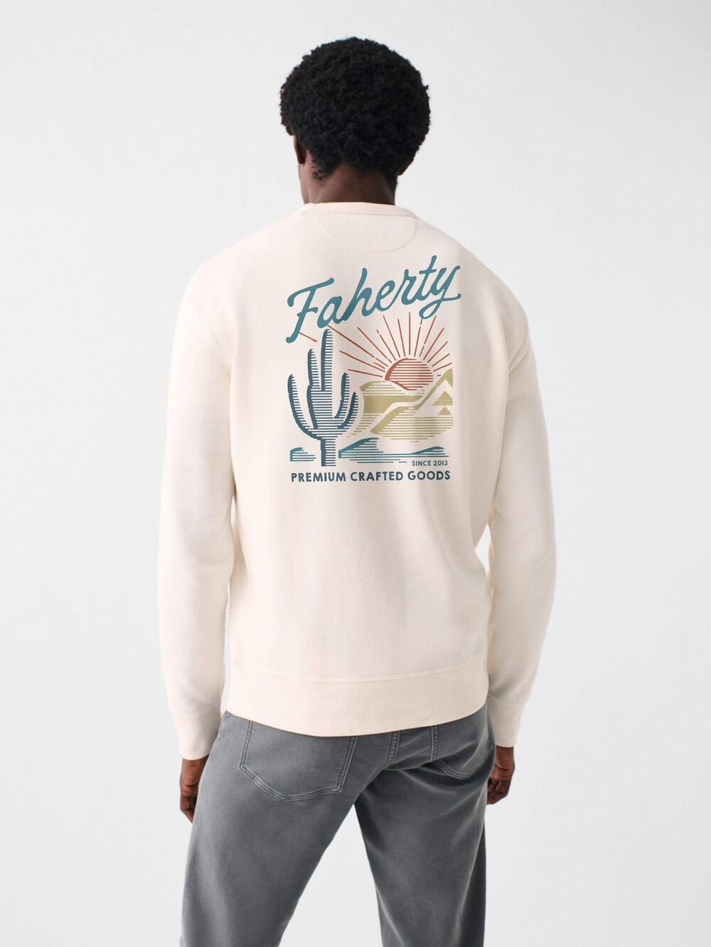 Faherty Cream Scottsdale Long Sleeve Terry Crewneck Small Desert Sustainable